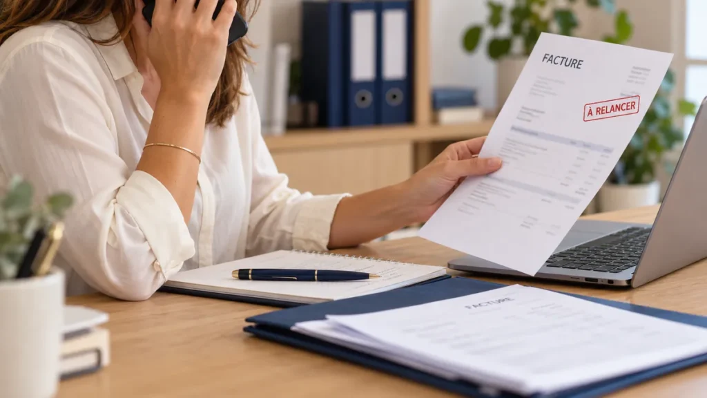 Relance téléphonique d’un client pour une facture impayée.